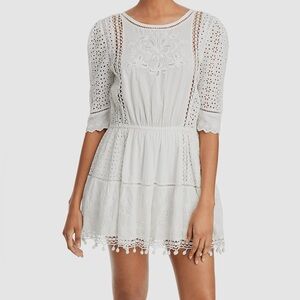 LoveShackFancy Novalie Mini in Antique White Crochet Pom Trim Cotton Dress M